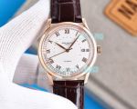 Swiss Replica Patek Philippe 9015 White Dial Rose Gold Case Brown Leather Strap Watch 
